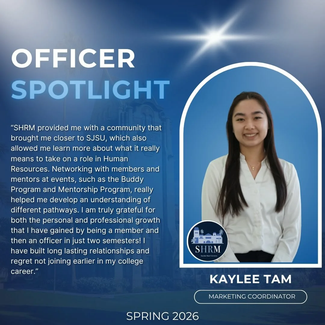 ✨Officer Spotlight Pt. 15✨
We are proud to introduce one of our Marketing Coordinators, Kaylee! 

As the Marketing Coordinator, Kaylee helps assists the Director of Public Relations and VP of Marketing with their daily tasks to help keep SHRM running