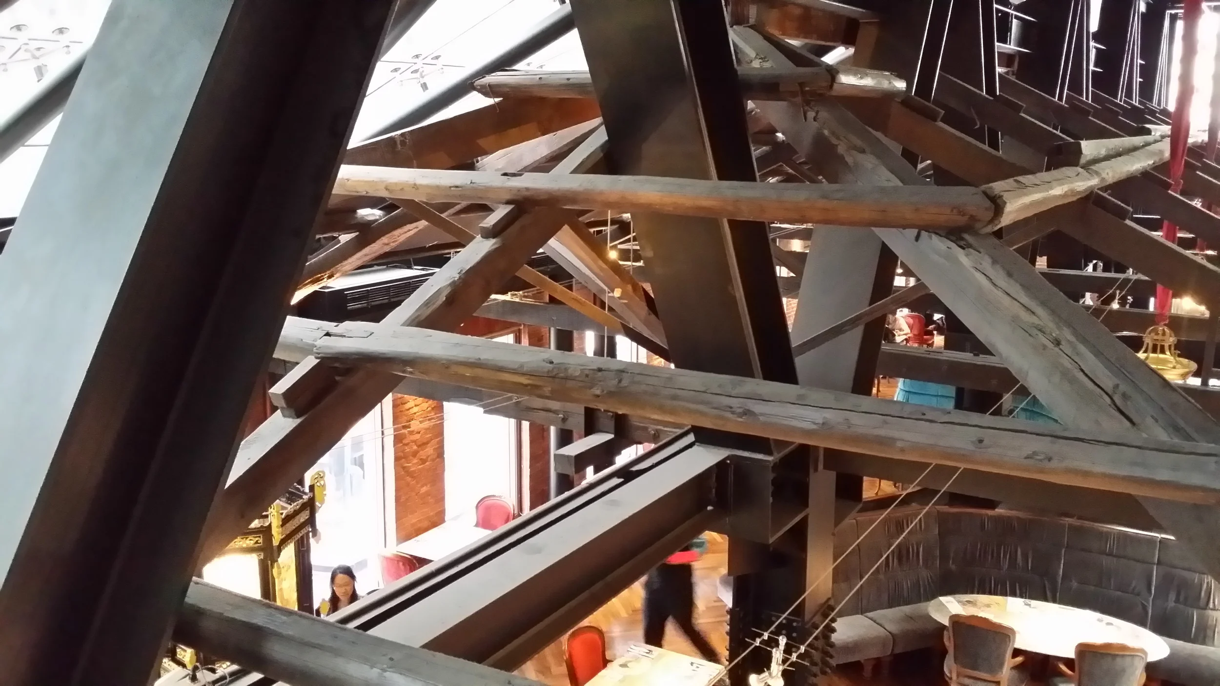All the original roof timbers are retained and supported to form a canopy over the 3rd floor restaurant