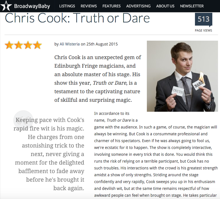 This lovely review from BroadwayBaby was one of the many nice things written about me in 2015