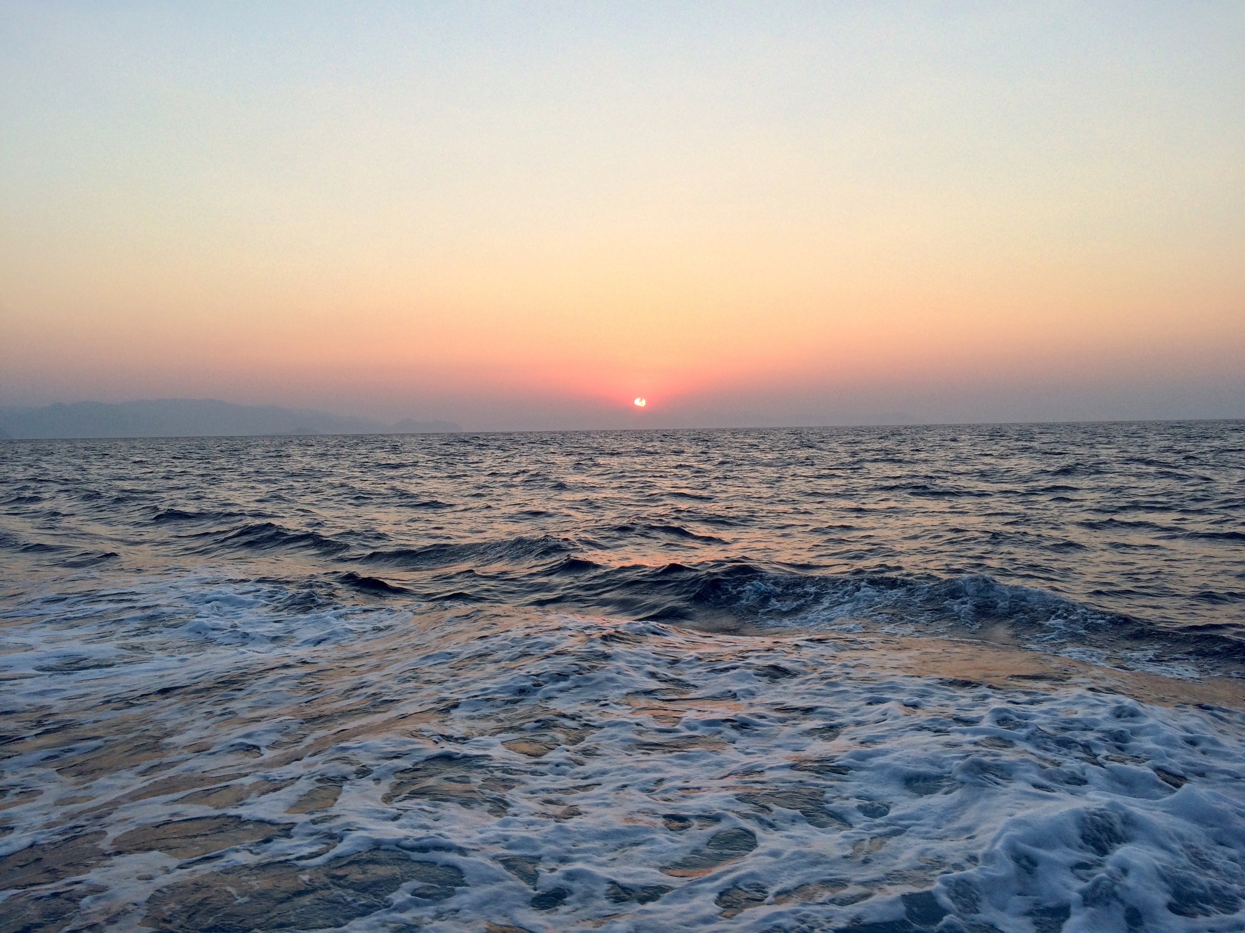 The sun was rising as we left the Turkish coast