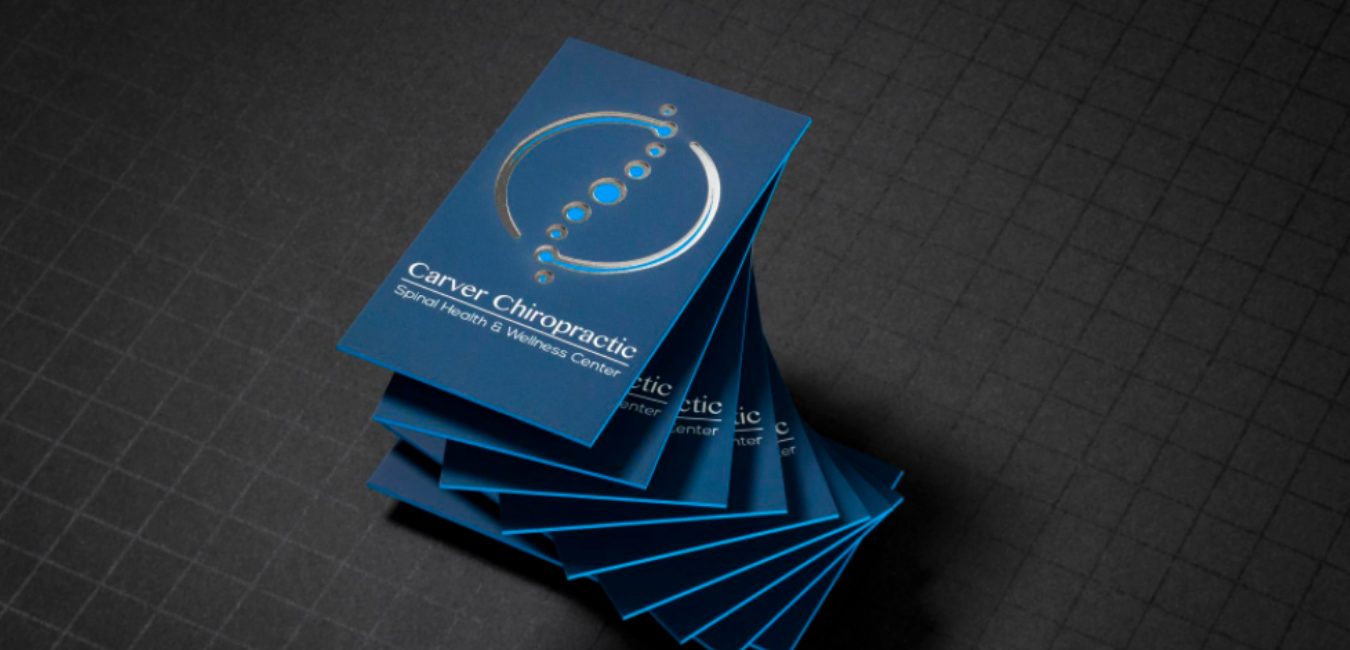 Silver Foil and Metallic Blue Edge Printing Chiropractor Suede Laminated Business Cards