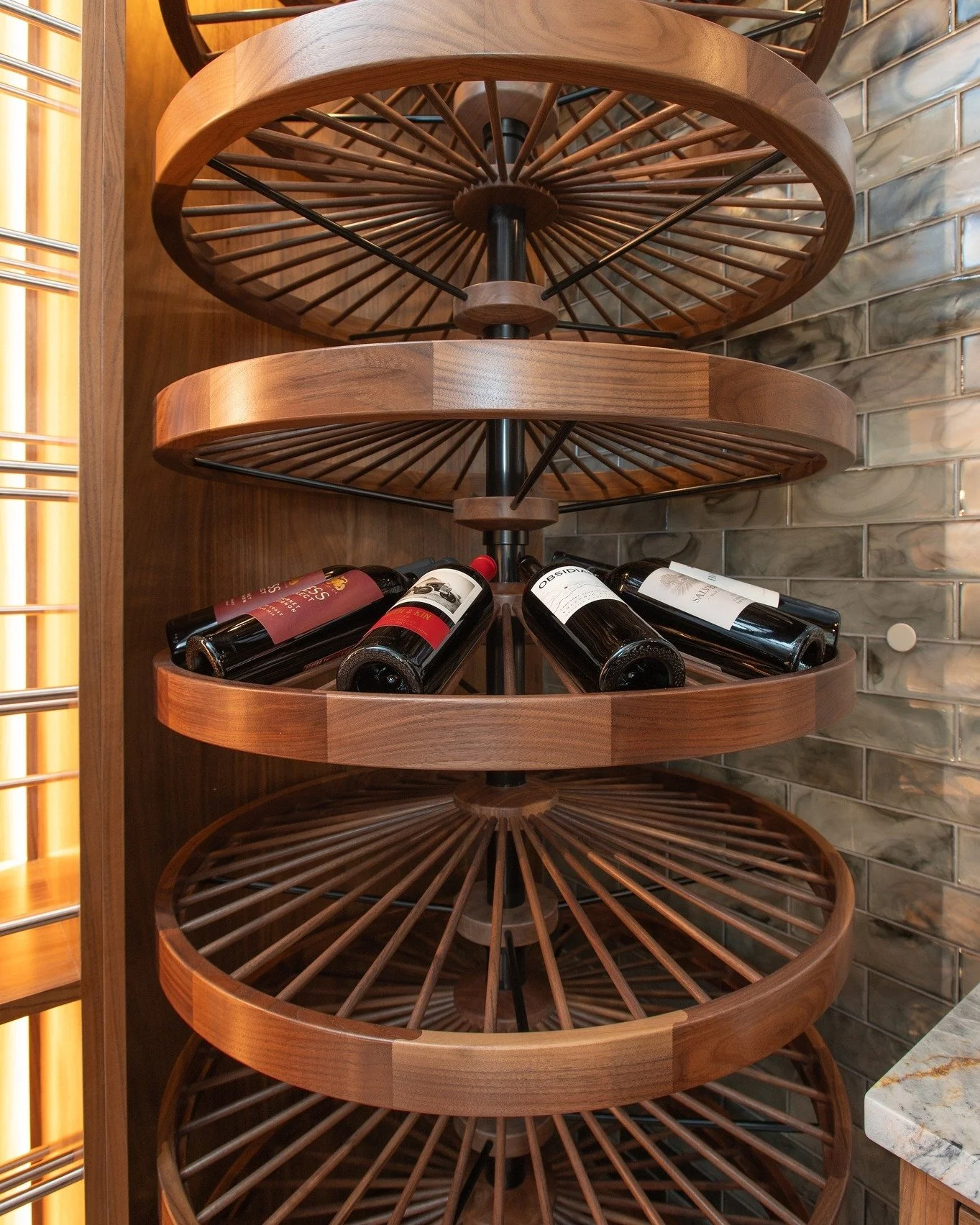 This custom wine wheel, designed by @revelcellars  and crafted by Benchmark Wood Studio, is ready for its first chapter. With just a couple of bottles in place, it&rsquo;s a reminder that great collections aren&rsquo;t built overnight; they grow over