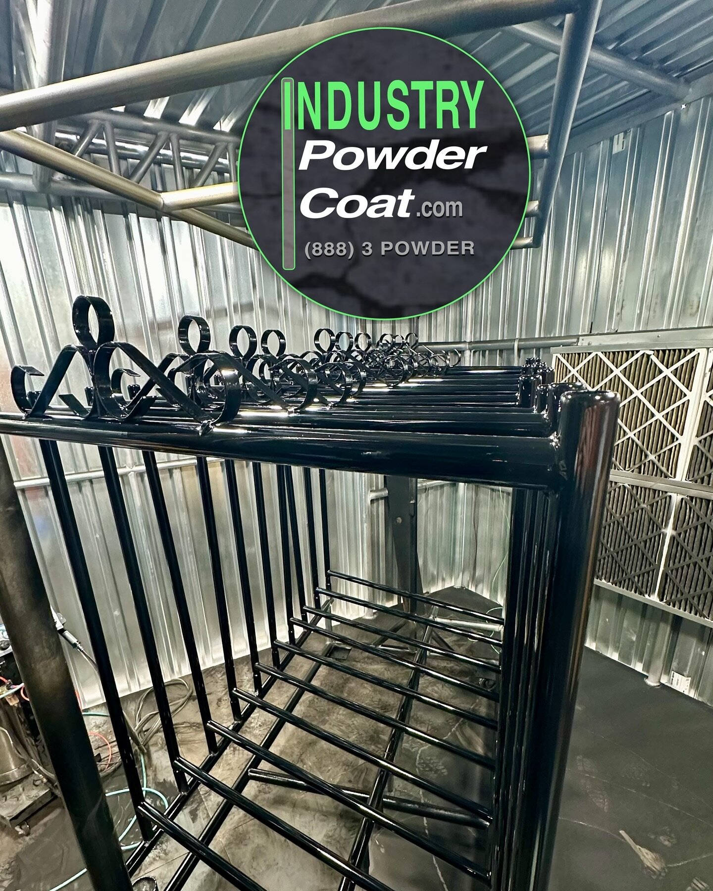 Powder coating chain-link gates after welding for a seamless coating and a beautiful finished product. IndustryPowderCoat.com by Paradise Fence Supply (347) 331-0000.