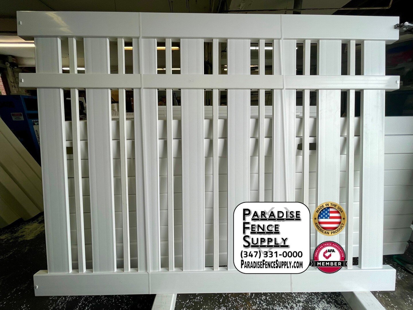 Custom PVC fence featuring alternating picket patterns. With our in-house fabrication shop, we can custom design a picket pattern for you. Contact us today to create your unique style PVC fence. (347) 331-0000 ParadiseFenceSupply.com #PVCFence #Custo
