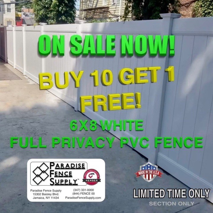 🎉 Spring Into Savings with Our PVC Fence Sale! 🌼⁠
⁠
For a limited time, enjoy an unbeatable deal on our high-quality PVC fence. Buy 10 panels of our 6'H x 8'W White Full Privacy PVC Fence, and get 1 panel absolutely FREE! 🏡✨⁠
⁠
Offer Details:⁠
⁠
S