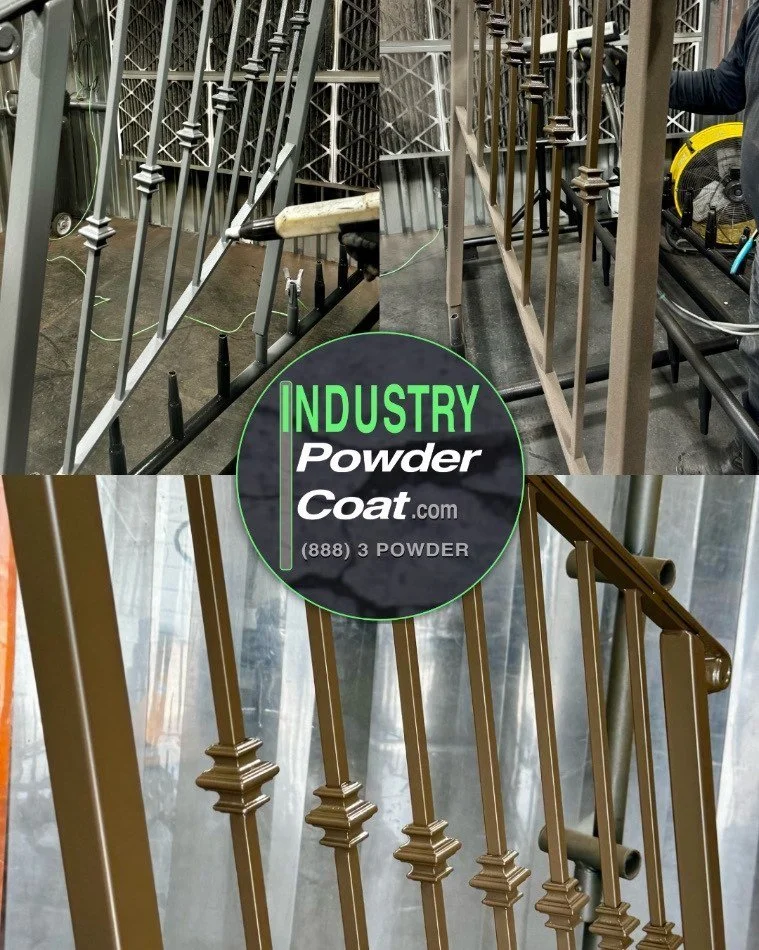 Powder coat your iron stair-rails for a high-quality, long-lasting finish. Our process includes thorough preparation, application of a zinc-rich primer to prevent rust and corrosion, and a final powder coat for a durable top layer. If you fabricate s