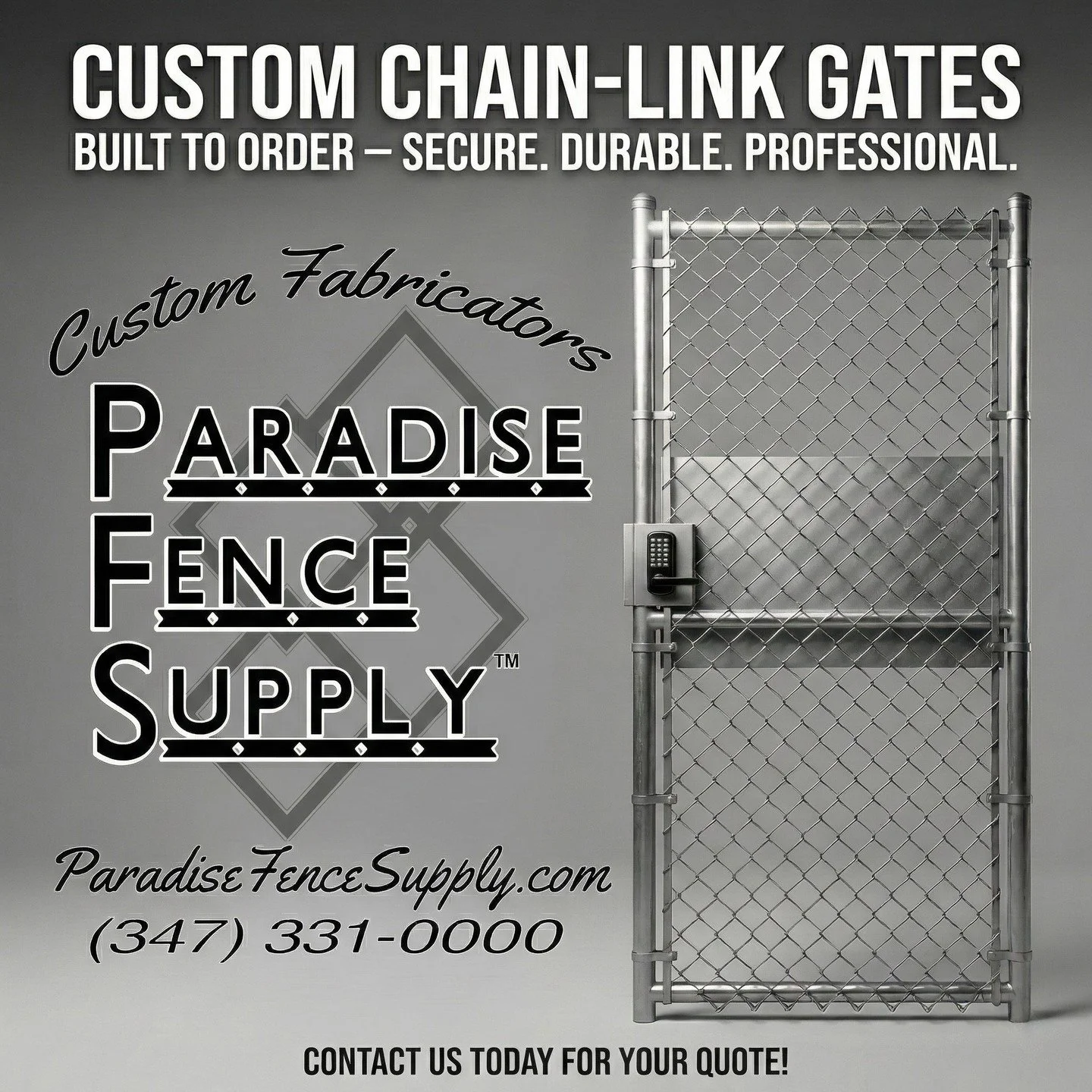 Custom Chain-Link Gates? We build them. 🛠️

At Paradise Fence Supply, we fabricate durable, custom-sized gates right here in our NY shop. Secure your property with the best!

📍 15302 Baisley Blvd 📞 (347) 331-0000 🌐 ParadiseFenceSupply.com

#Custo