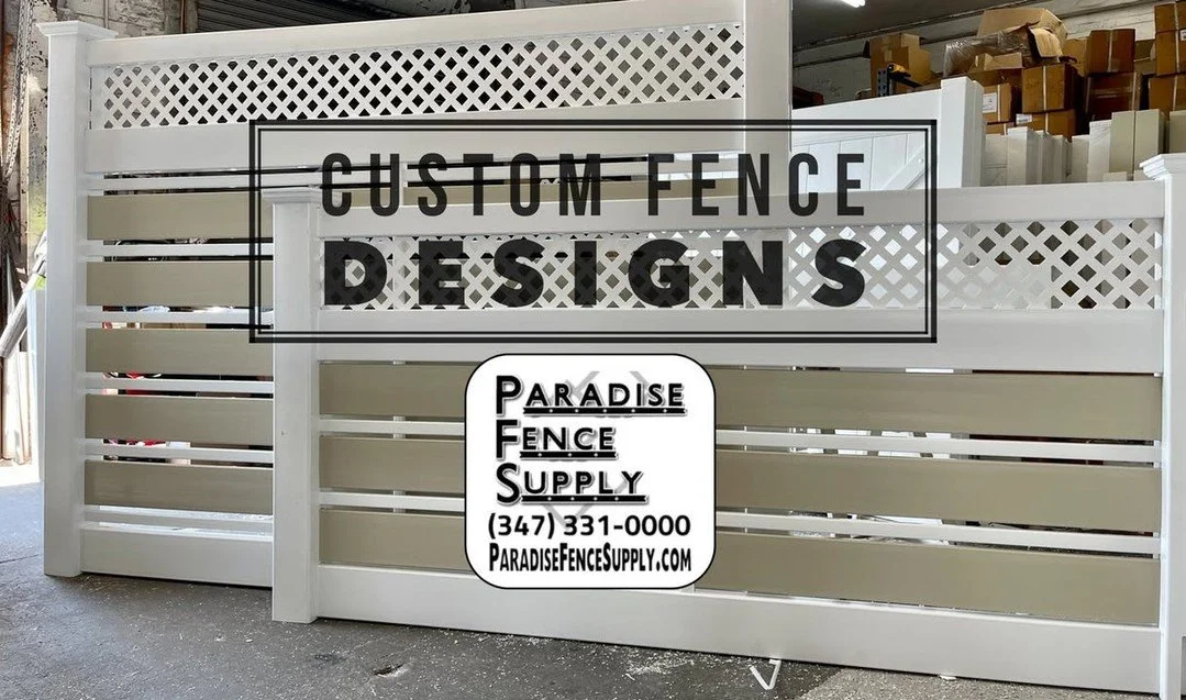 Beautiful one of a kind custom horizontal PVC fence fabricated in our shop to customer specifications. At Paradise Fence Supply we specialize in everything from full privacy to custom PVC fabrication and can create a unique style just for you. Paradi
