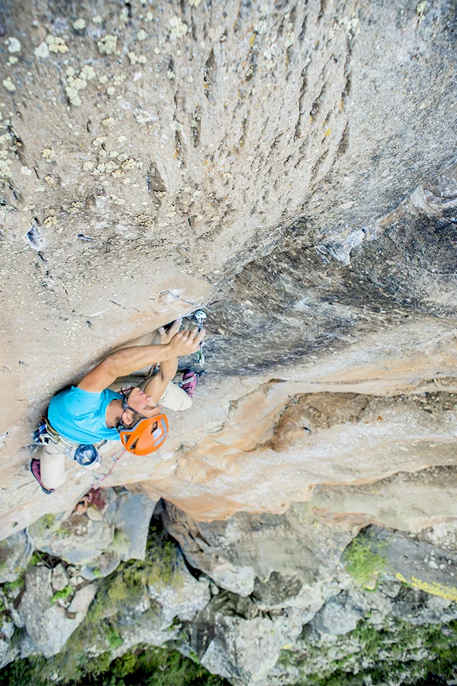 Blake trad climbing at Volunteer Canyon, Arizona.