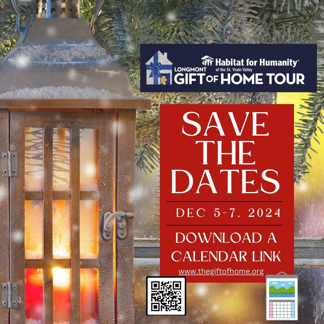 Save the Dates: December 5-7, 2024. Download a calendar link directly on our site - www.thegiftofhome.org. Don't miss this beloved Longmont holiday home tour.