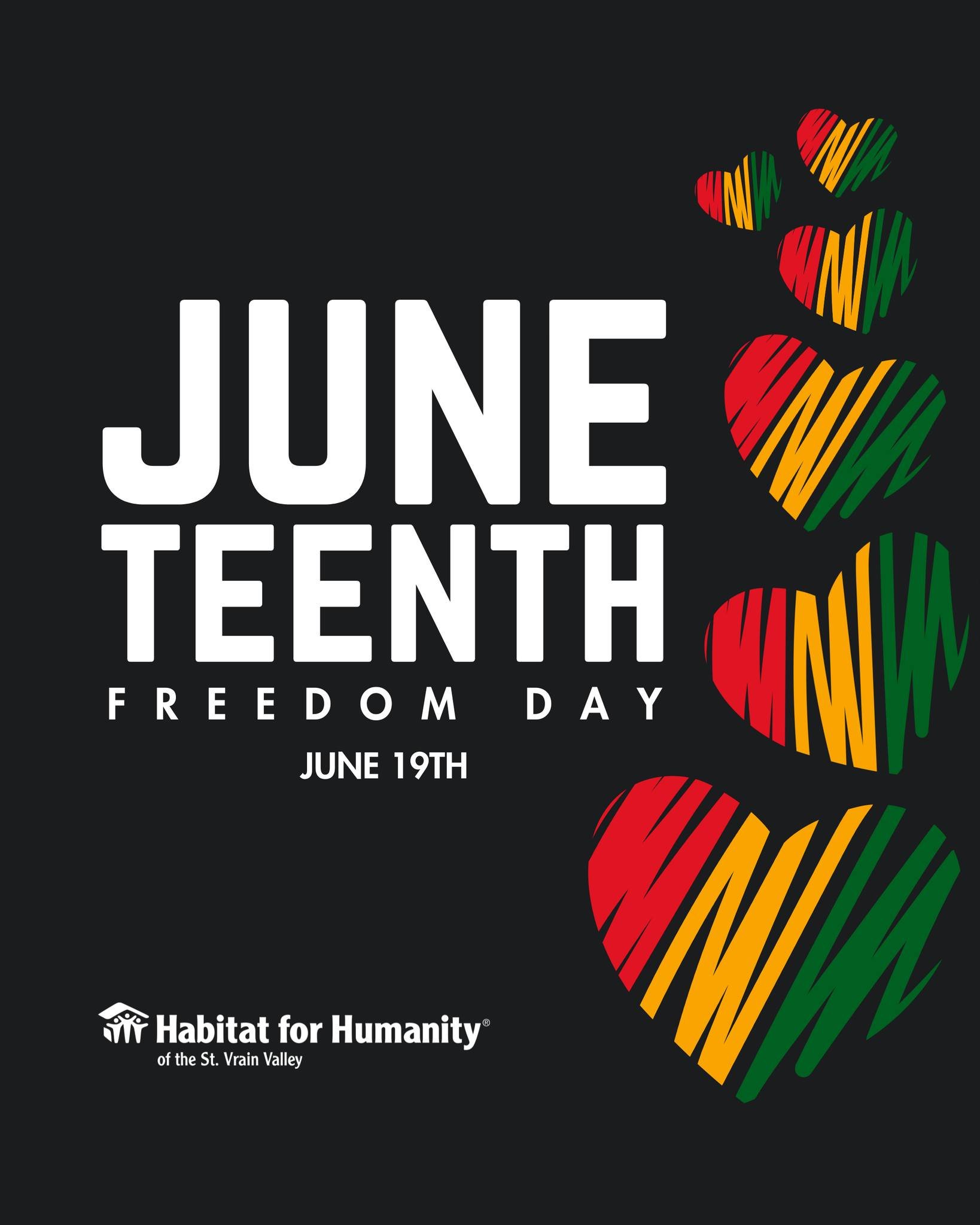 ❤️💚🖤 Juneteenth: Freedom, Resilience, and Home
Today, we honor Juneteenth&mdash;celebrating Black freedom, resilience, and the continued pursuit of justice. At St. Vrain Habitat, we are committed to building a future rooted in equity, inclusion, an