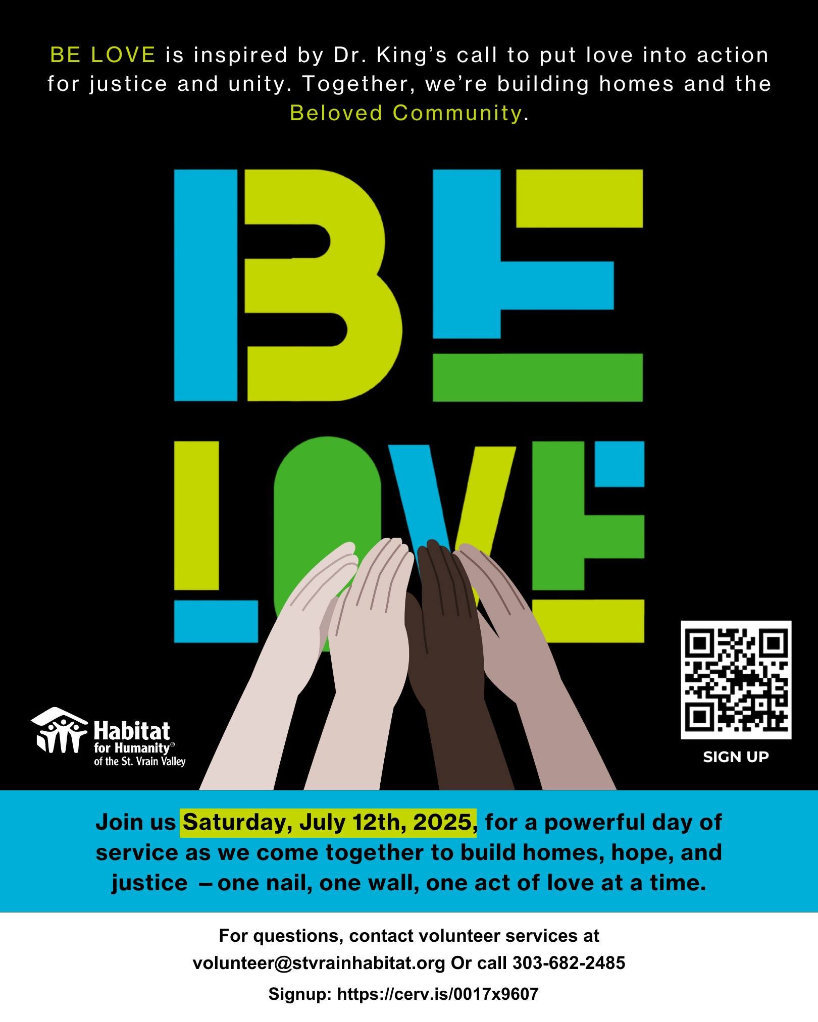 Mark your calendars! On Saturday, July 12, we&rsquo;re joining hands to build homes, hope, and the Beloved Community&mdash;just like Dr. King dreamed.
Join us for our BE LOVE Build &amp; Service Day in Longmont.
🔨 Ages 16+ welcome
🏡 Construction &a