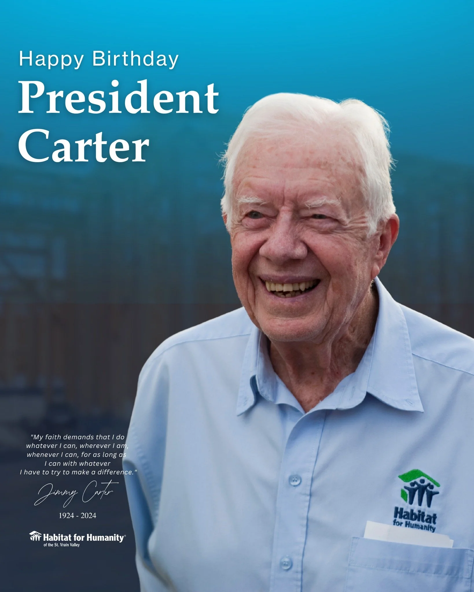 🌟 Today we remember President Jimmy Carter on his birthday. Though he is no longer with us, his legacy of service, humility, and compassion continues to inspire.

As a longtime Habitat volunteer and advocate, President Carter showed the world what i