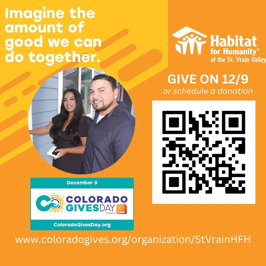 Every gift matters, and together we can help build more affordable homes! Celebrate Colorado Gives Day by supporting our mission at St Vrain Habitat for Humanity! Donate at www.ColoradoGives.org/StVrainHFH and help us make a difference. #ColoradoGive