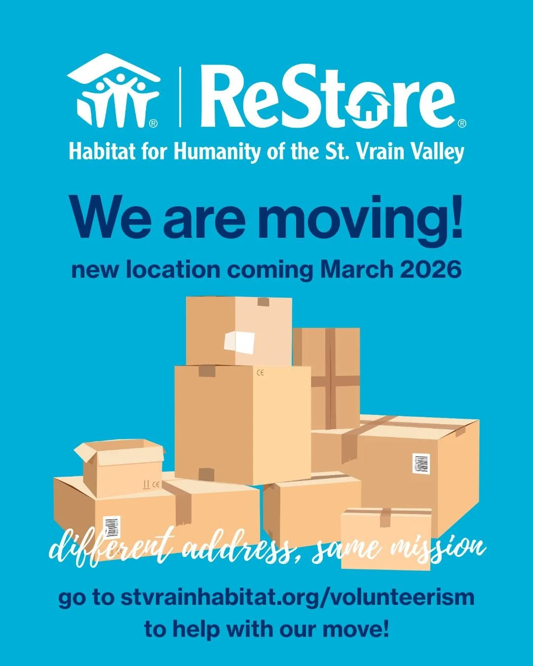 A little reminder as we look ahead 👋

ReStore is moving to a new location in March 2026 &mdash; and the work to make it happen is already underway.

Different address, same mission. 💚

Want to help with the move?
🛠️ stvrainhabitat.org/volunteerism