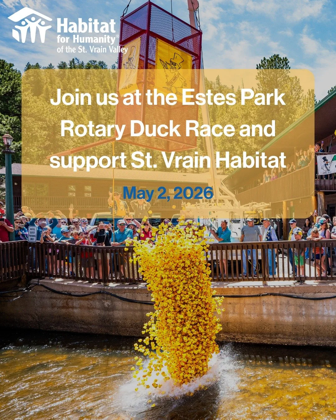 Last chance to adopt your duck 🐥

The Estes Park Duck Race is almost here&mdash;support St. Vrain Habitat and be part of the race.

Get your duck at the link in bio before it&rsquo;s too late.