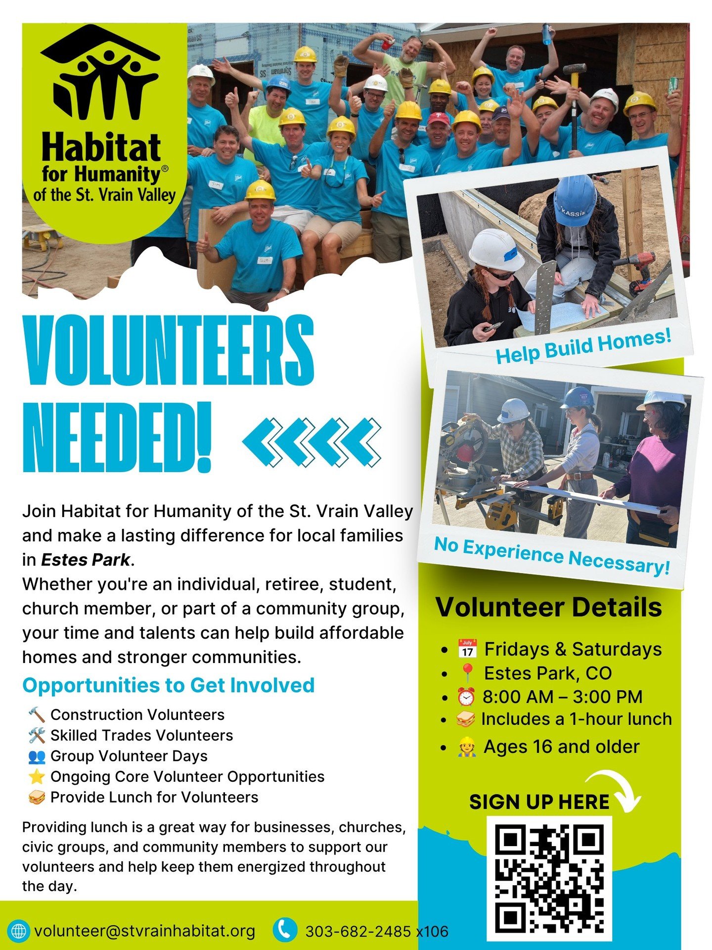 Estes Park construction site is now open! 
Volunteer with us. https://cerv.is/0017x10123