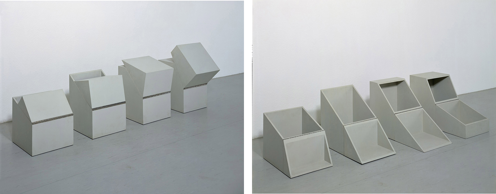 Four Identical Boxes with Lids Reversed