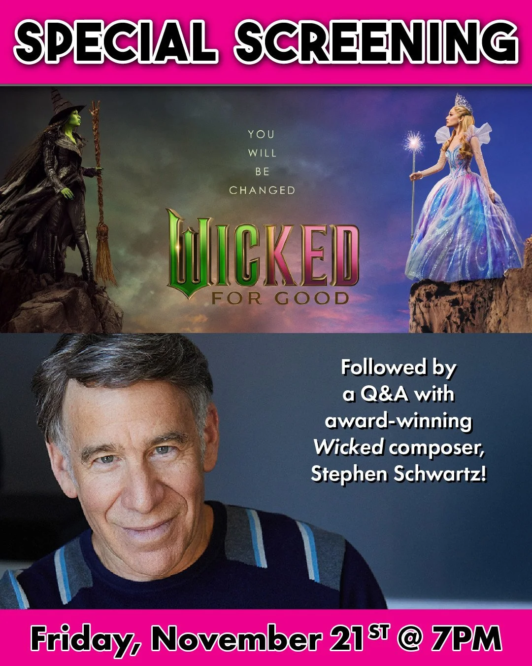 Tickets for Wicked: For Good followed by a Q&amp;A with composer and lyricist Stephen Schwartz go on sale tomorrow morning at 8AM ET! The URL for tickets will be available in our bio! 🔗⁠
⁠
This film and our special guest are POPULAR, so set your ala