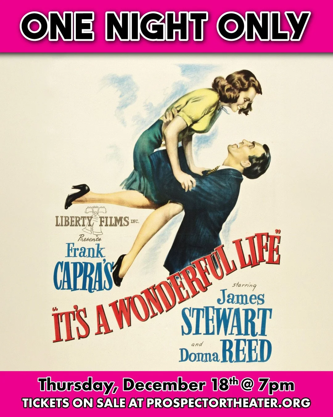 Join us for a one-night-only screening of "It's A Wonderful Life" on December 18th! ✨️❄️⁠
⁠
Get your tickets for this special screening with the link in our bio! ⁠
.⁠
.⁠
.⁠
Graphic Caption: The promotional flyer for "It's A Wonderful L