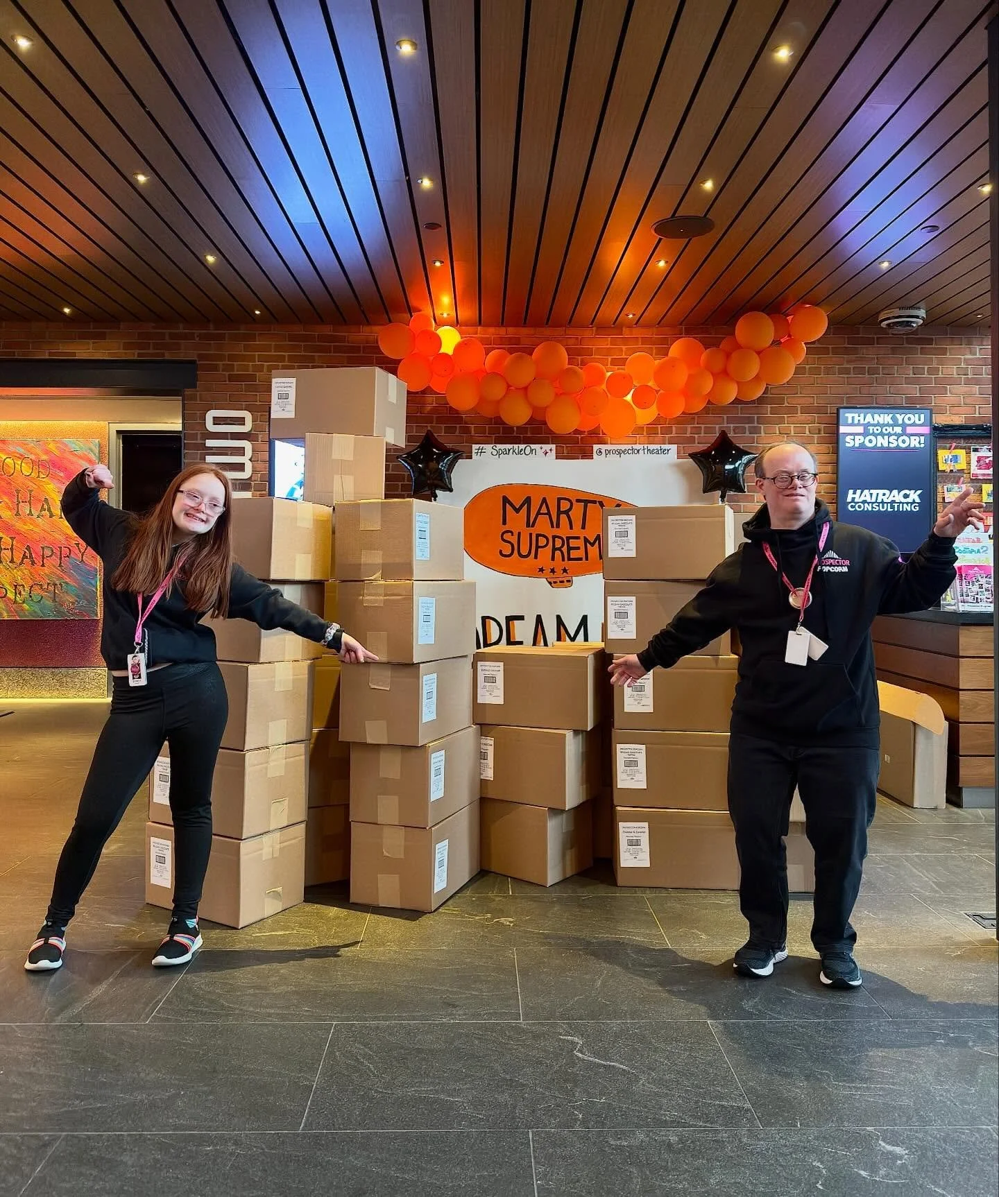 Coming soon to a shelf near you! ✨🍿 
.
.
.
.
.
Photo Caption: David and Brooklyn pose in front of a dozen of boxes filled with Prospector Popcorn that are about to be shipped out.
.
.
.
.
.
.
#MeaningfulEmployment 
#WorkingIsWorking
#TheProspector
#