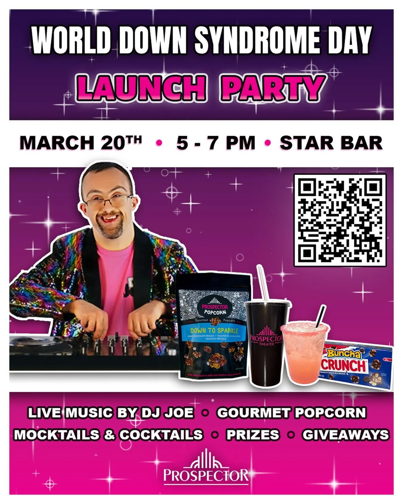 Join us on March 20th from 5 - 7 pm for our World Down Syndrome Day Launch Party! This sparkly evening includes live music from @djjoegetdown , gourmet popcorn, mocktails &amp; cocktails, and giveaways! 

The event is free to the public &ndash; make 