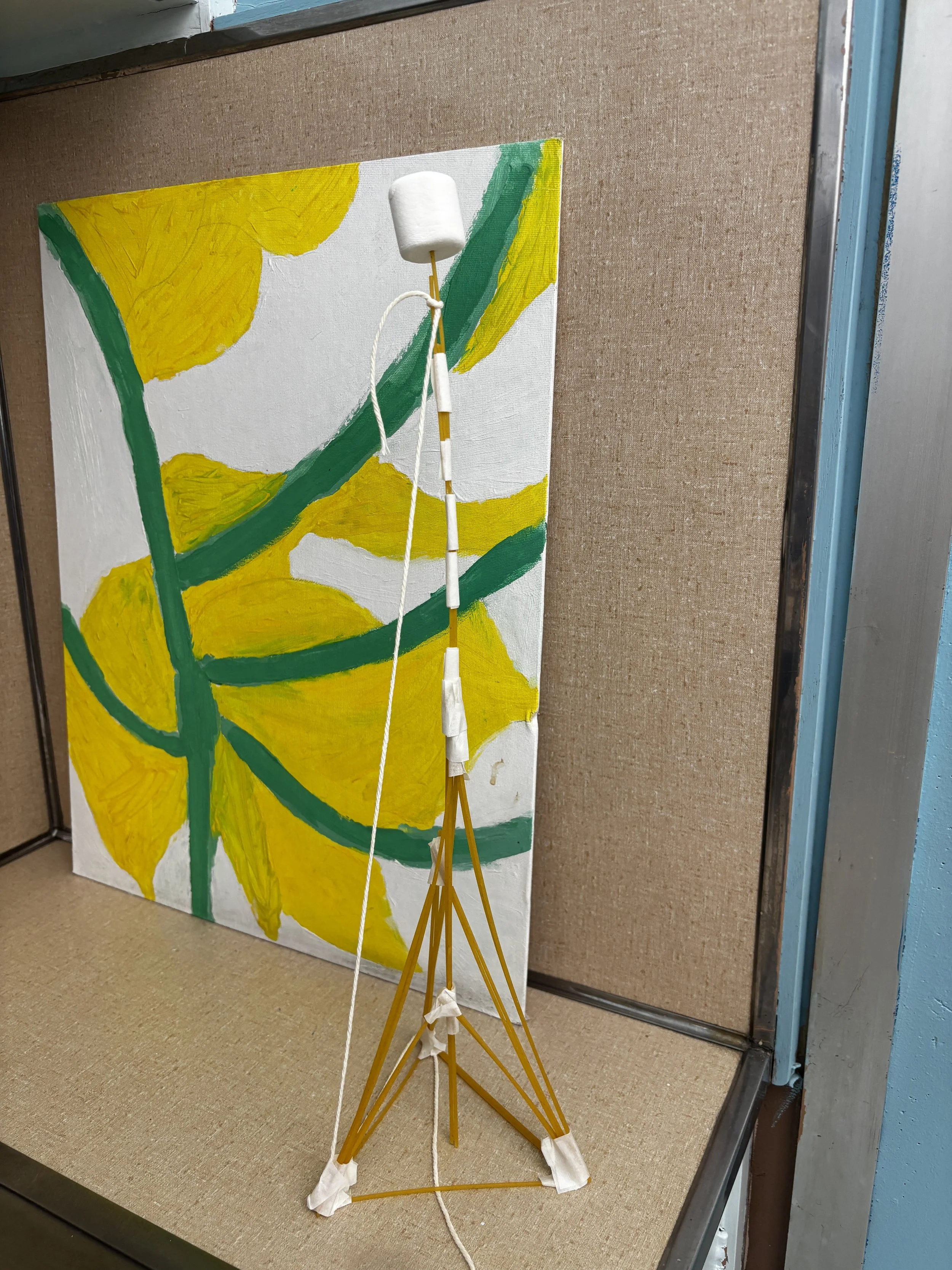A marshmallow challenge tower students created during a service learning field trip.