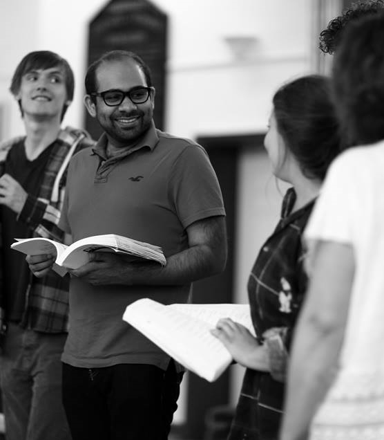 Akhil in rehearsal, with Freddie Cox , Frankie McKean & Maria Langford (Photo courtesy of Front of House Photography )