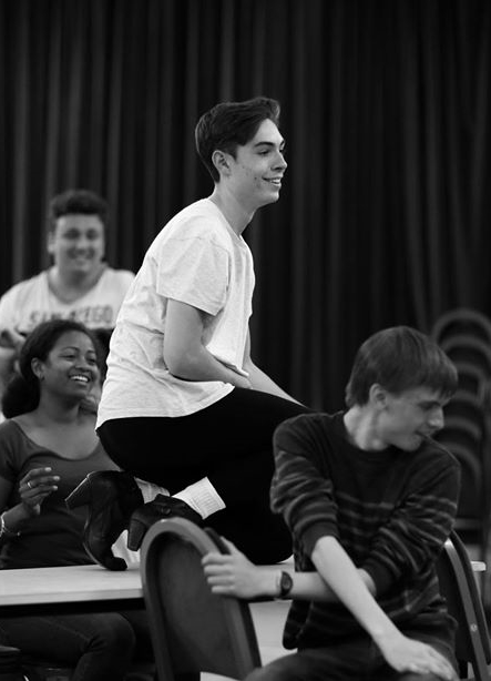Jamie in rehearsal with Sabrina Hinchliffe , Alex Kirkham and Freddie Cox (Photo courtesy of Front of House Photography )