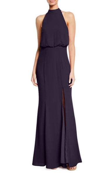 The shape of this navy dress is so flattering! It also is available in a dreamy blush color.