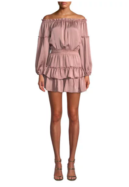 This color and fabric combination is perfect for an outdoor fall wedding. Shop this look here .