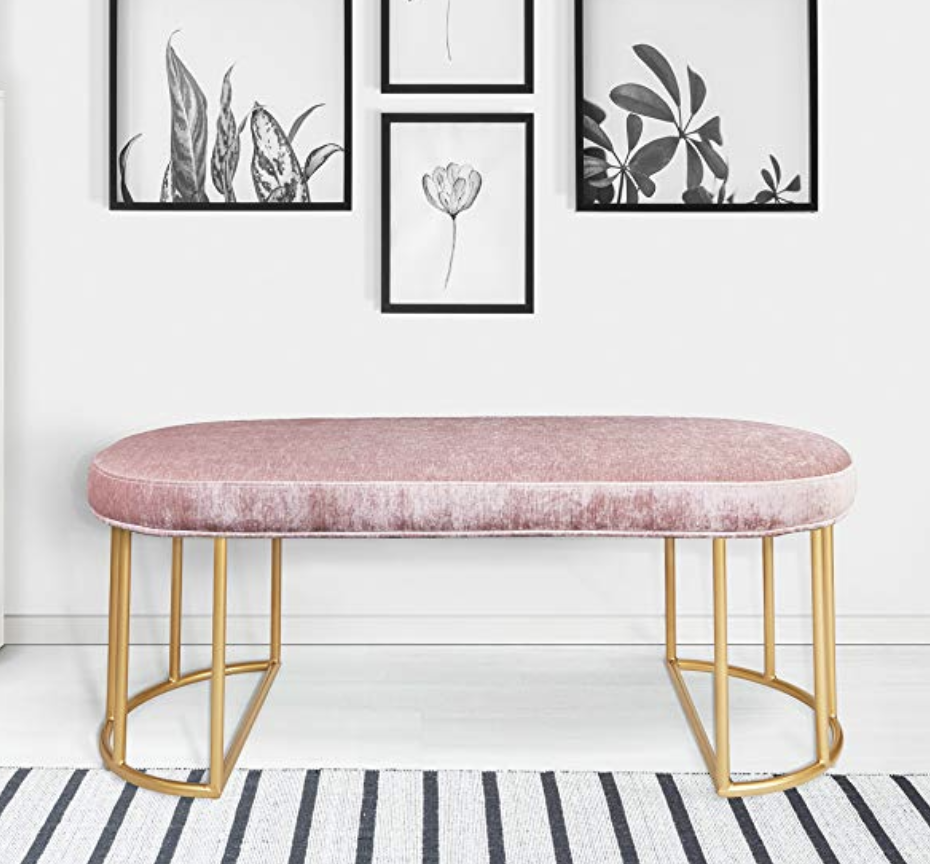 Having so many meetings in the office lately made us realize we needed to upgrade our seating options! We found this awesome pink bench on Amazon, and it has been such a great addition to our office and gives a fun POP of color! If you happen to be looking for an accent piece for your next home, look no further!