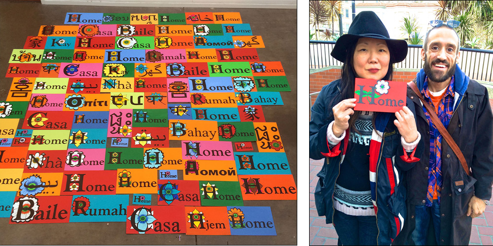 L -> R: Signs painted during Wilson and Statton's residency at ATA in October; Margaret Cho supporting "Better Homes & Gardens Today" with her custom-made mini home sign.