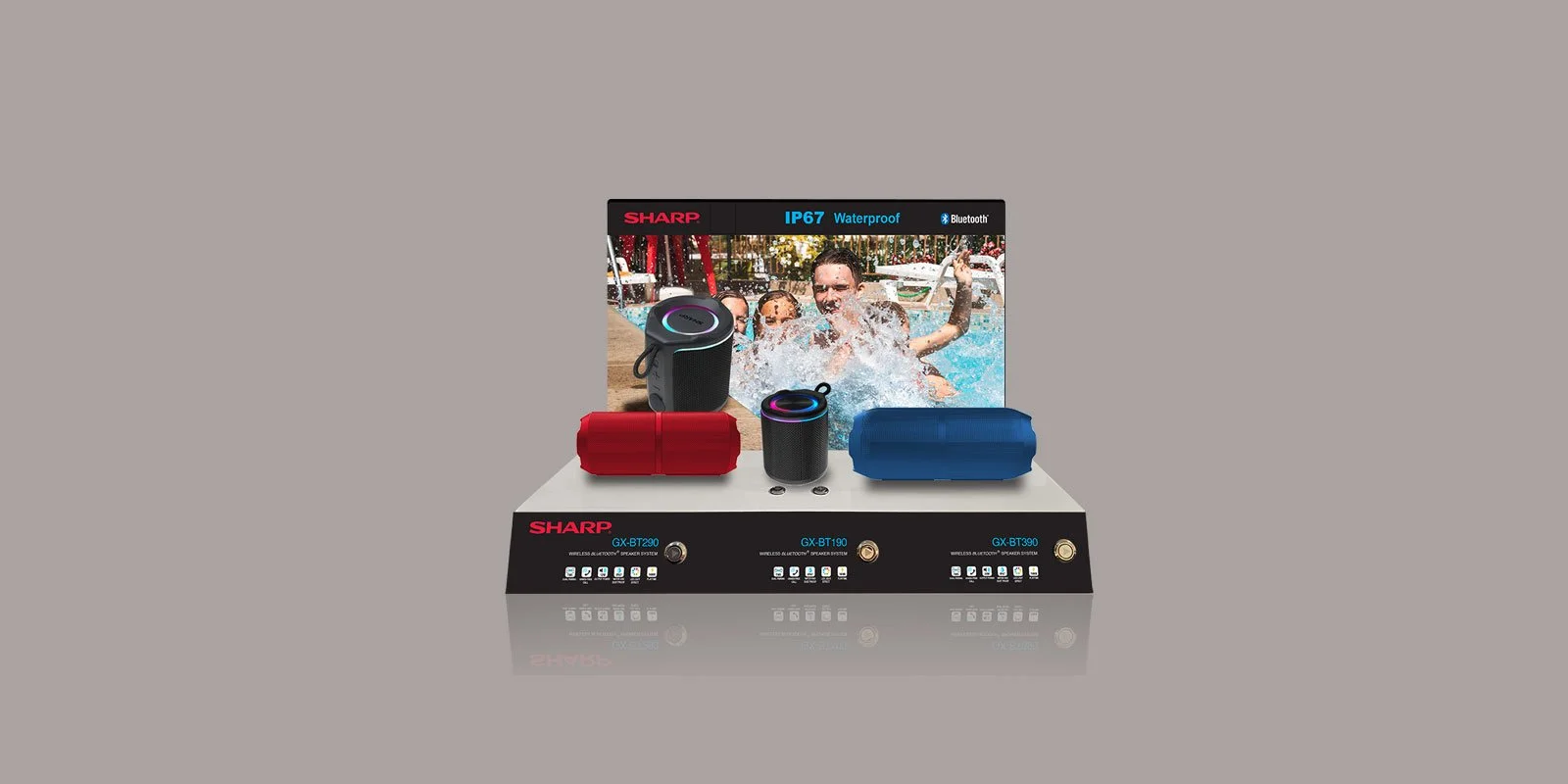 Sharp Waterproof Wireless Speaker Try-Me Display