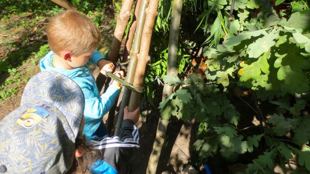The team (Martin, Unnur, Kierna, Irena, and myself) worked to build a den using a metal frame that was onsite at the Kaunus location. We knew we could walk away when one of the children constructed a door that only his key would unlock.