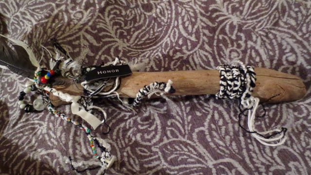 A “power stick” that Nancy made from a piece of driftwood that she found. The driftwood appears to have a lovely bird face.