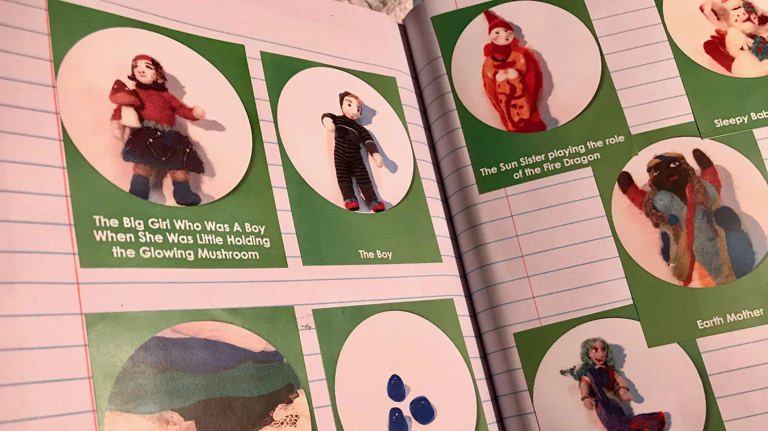 I added the characters and props to the front of the journal so that children could see them when they return to the school in the Fall.