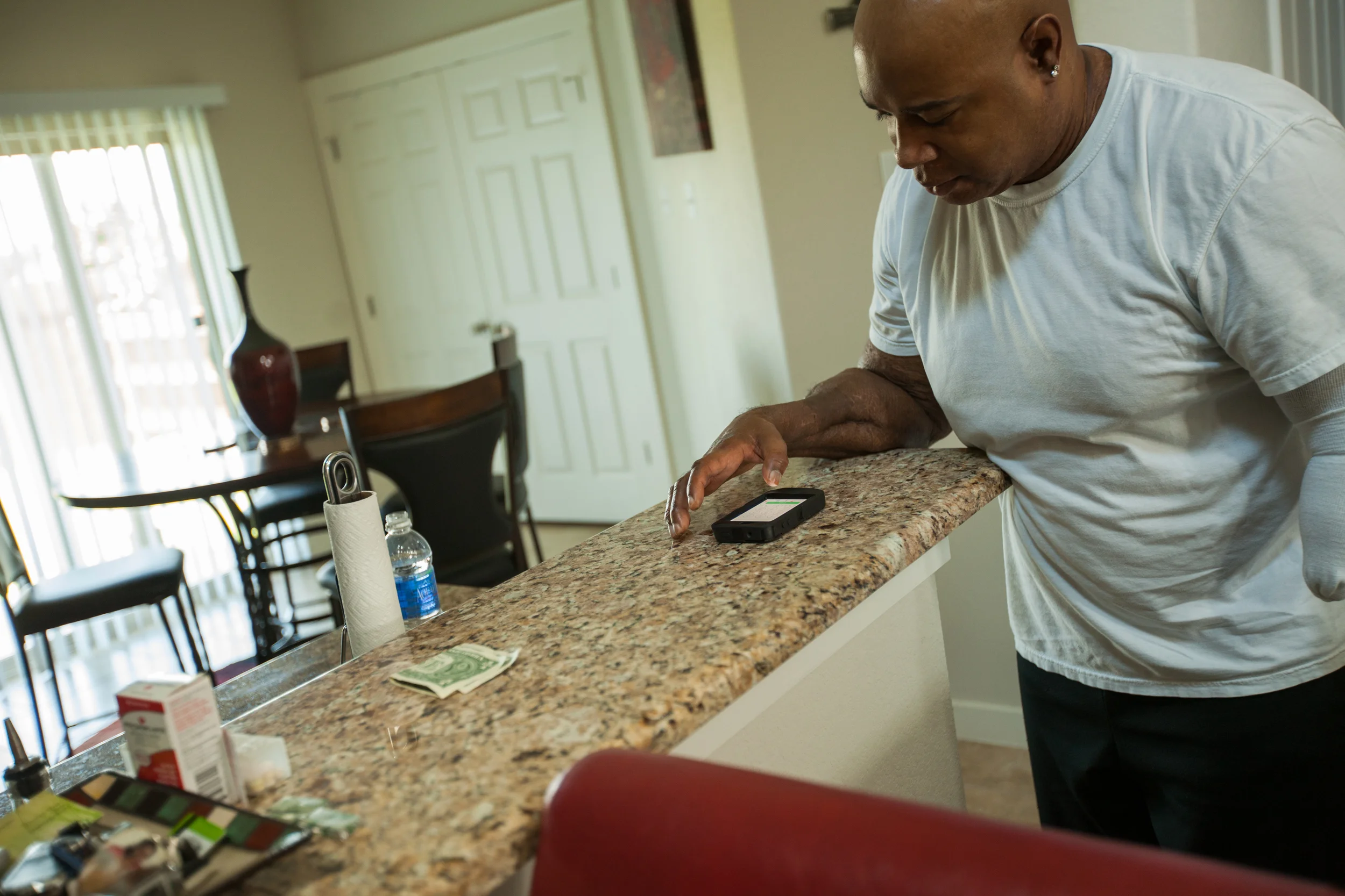  A body builder before the accident, Johnson has some use of his remaining hand and despite his constant court battles with the insurance company, he continues to weight train. He says working out was one of the only things that kept him going.&nbsp;