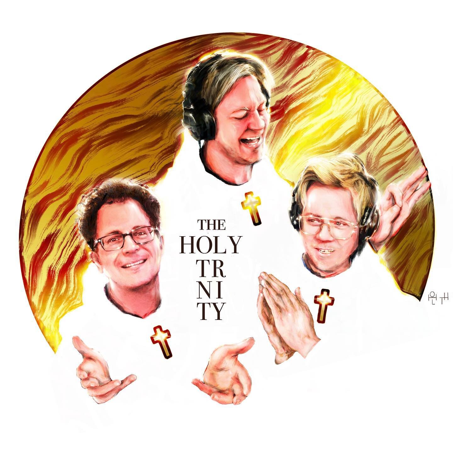 Update: It says TRNITY... that&rsquo;s uuuh what they&rsquo;re calling themselves now. A lot of people are saying it. Fun. Laughter. Meeting. Columbia Pictures presents #theholytrinity #officehourslive #timheidecker #djdougpound #vicberger #ohl #post