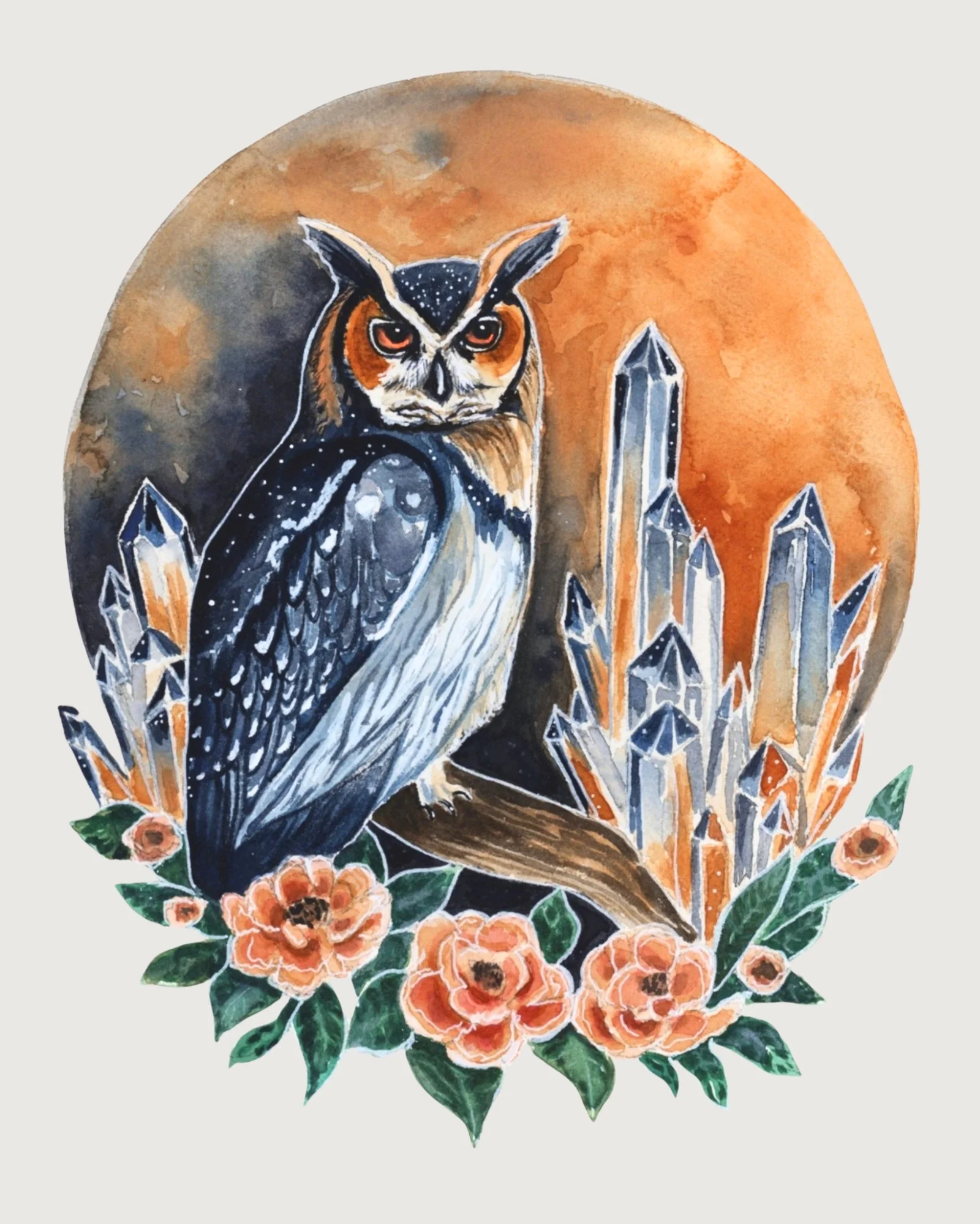Great Horned Owl 9 x12 Watercolor and Ink on Paper