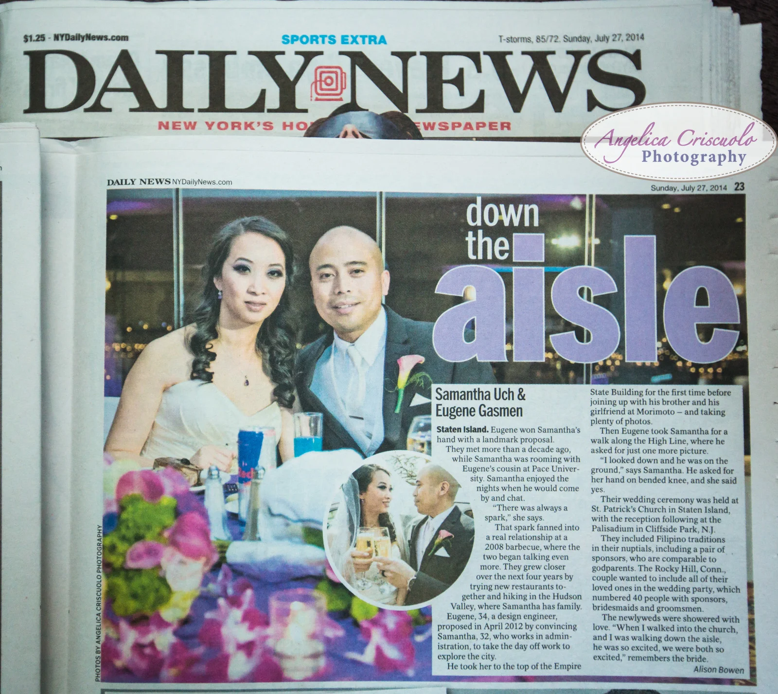 The New York Daily News - Down The Aisle - Staten Island NY Wedding Photography- Palisadium Reception