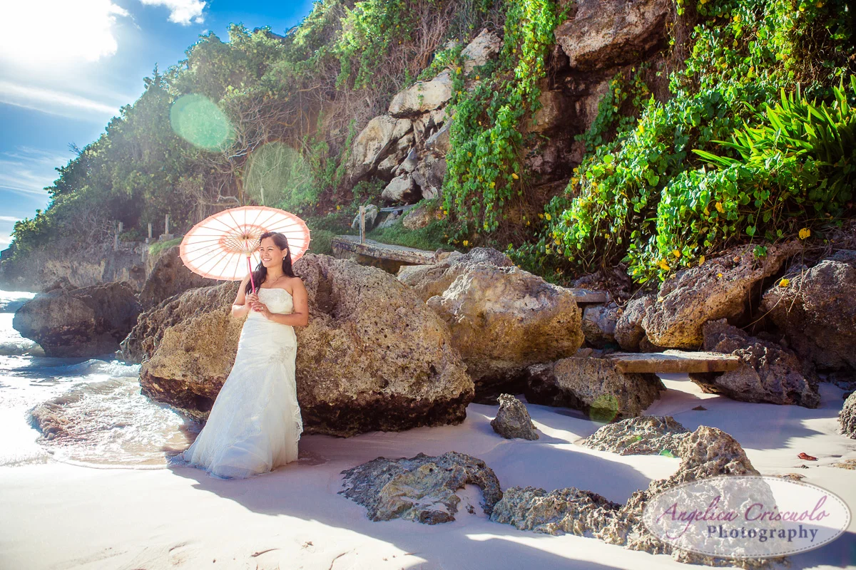 Bride photo on the beach cliff in destination wedding caribbean barbados KristyPhilBarbadosWEB-1102