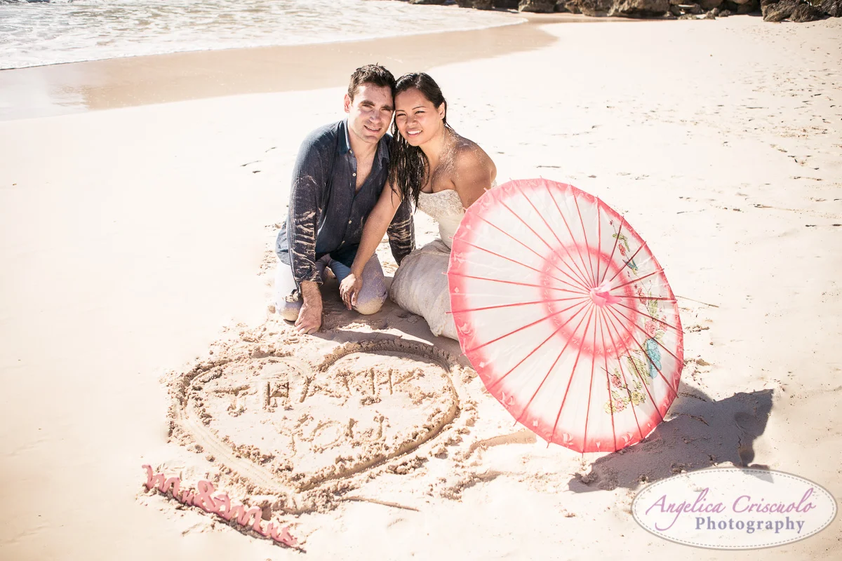 Heart on sand wedding photo pic bride and groom THANK YOU KristyPhilBarbadosWEB-1179