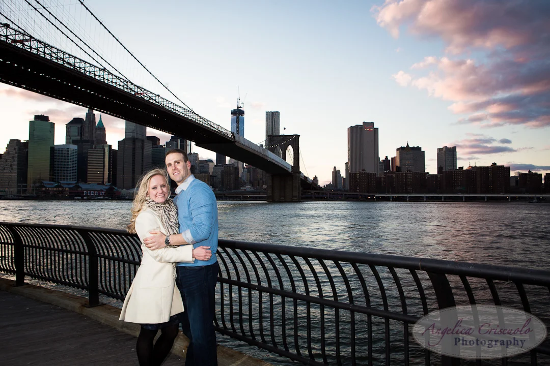 NYC Engagement Photo DumboBrooklyn Bridge Park Dramatic sunset