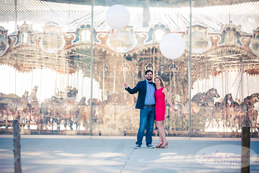 NYC Brooklyn Wedding Engagement Photographer Unique Carousel Balloons in DUMBO Photos