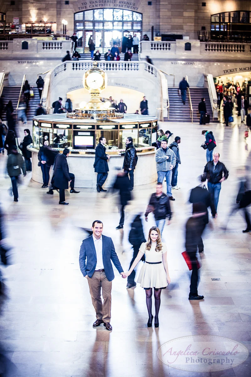 NYC Wedding Engagement Photography Grand Central Balcony Unique Ideas New York Time stands Still