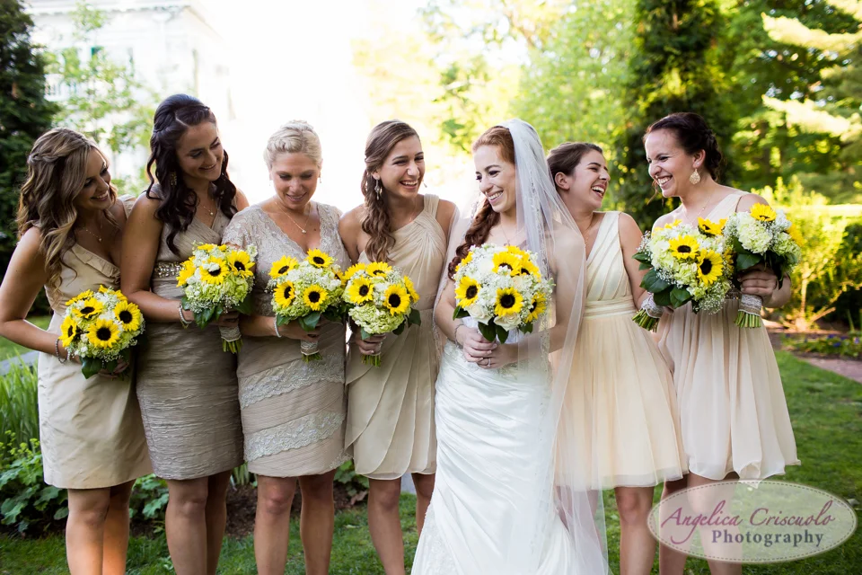 New Jersey Wedding Photo Bride and Bridesmaids sunflower bouquet