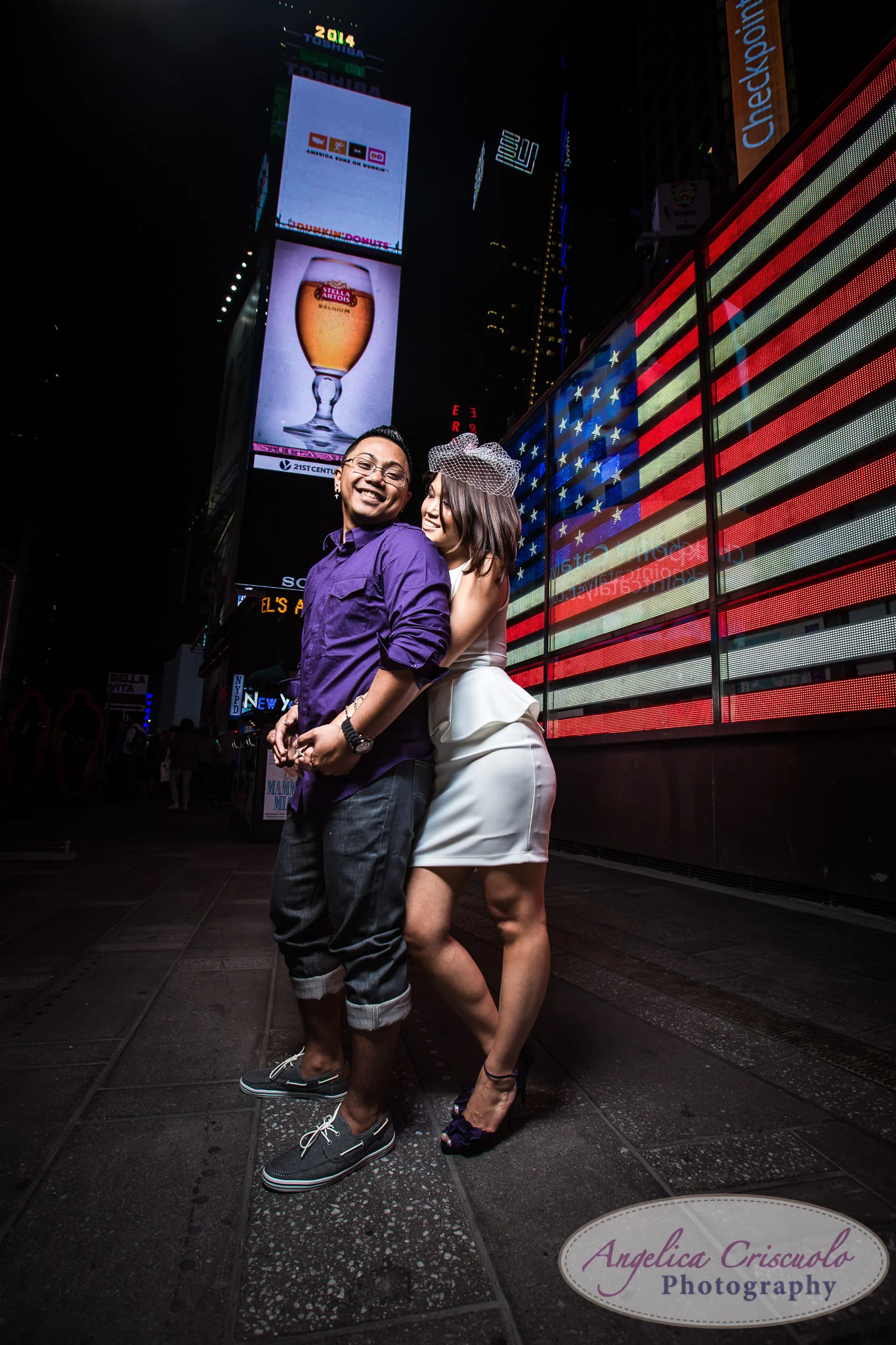 Time Square New York engagement photography ideas American Flag icon