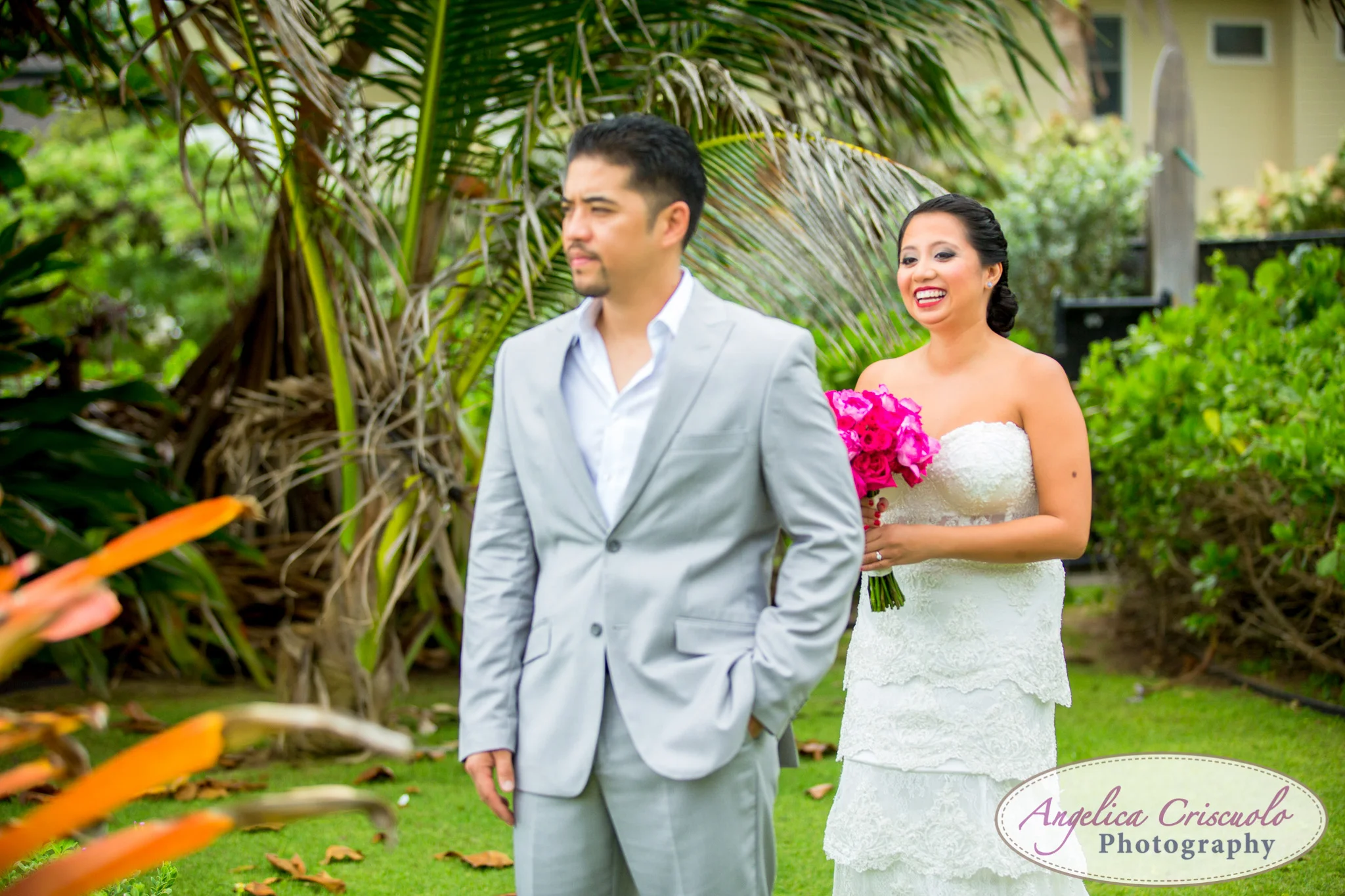Oahu Hawaii Destination Wedding Photos First Look