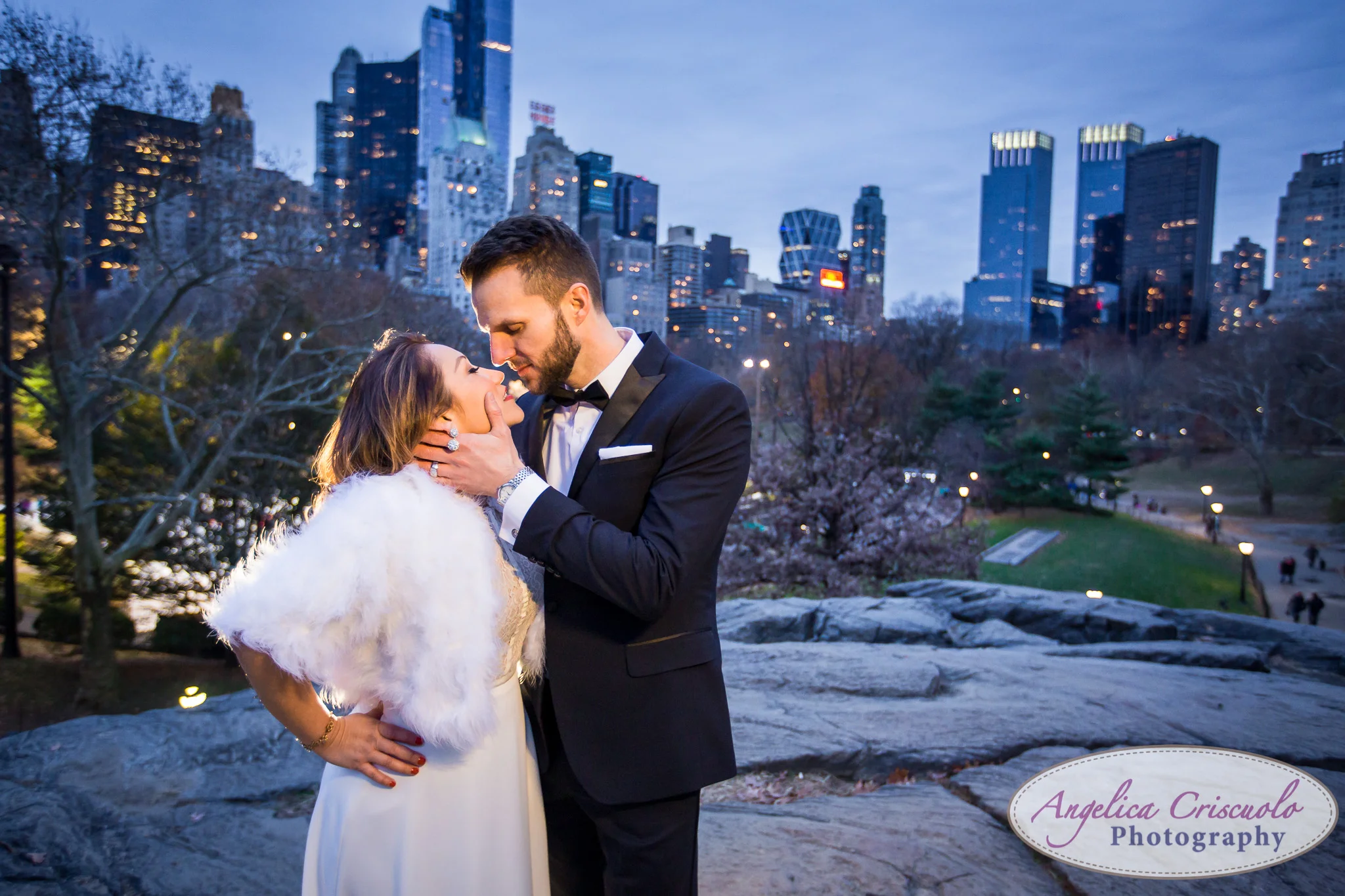 Central Park New York engagement couple wedding photos formal romantic skyline